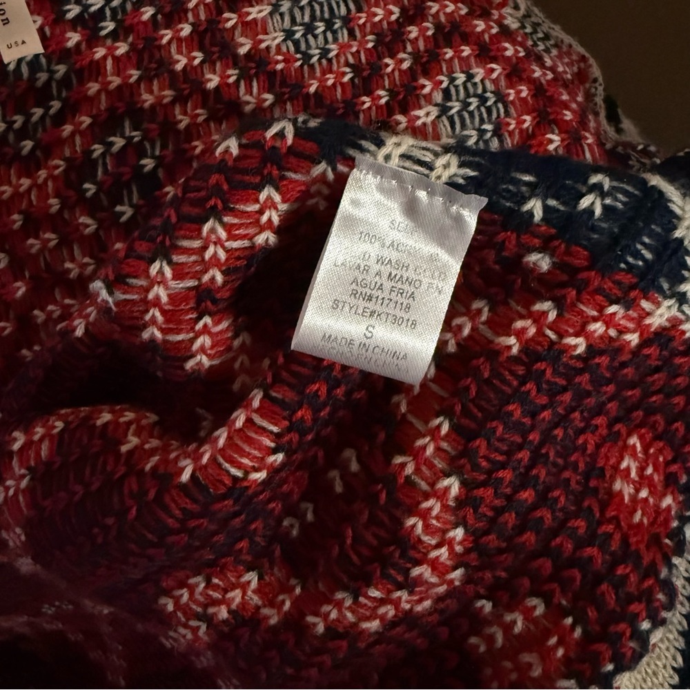 Tea Collection Navy, Cream & Red Geometric Open-Front Cardigan - Picture 5 of 5